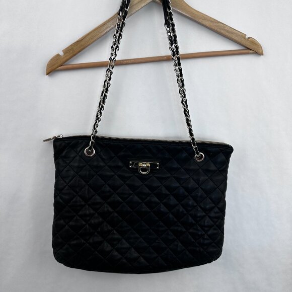 DKNY Bag Leather Quilted Black with Gold Hardware and Gold Chain Shoulder Straps - Picture 11 of 16